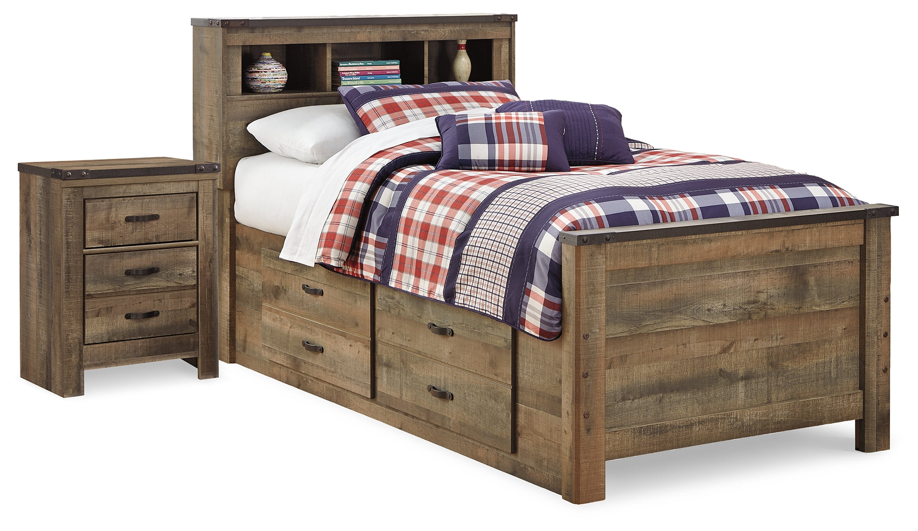 Homestyle Furniture - Ashley Furniture - Trinell Twin Panel Bed with Storage and Nightstand - Twin Panel Bed with Storage and Nightstand - B446B68