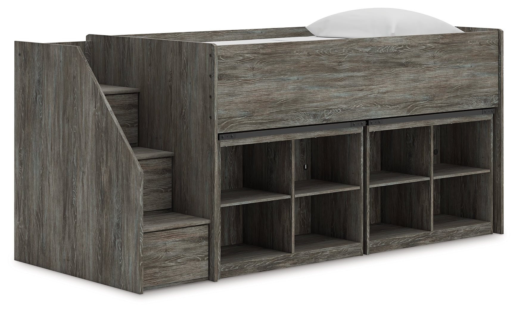 Homestyle Furniture - Ashley Furniture - Frandern Twin Loft  Bed with Bookcase Storage - Twin Loft Bed with Bookcase Storage / Warm Gray - B4480B25