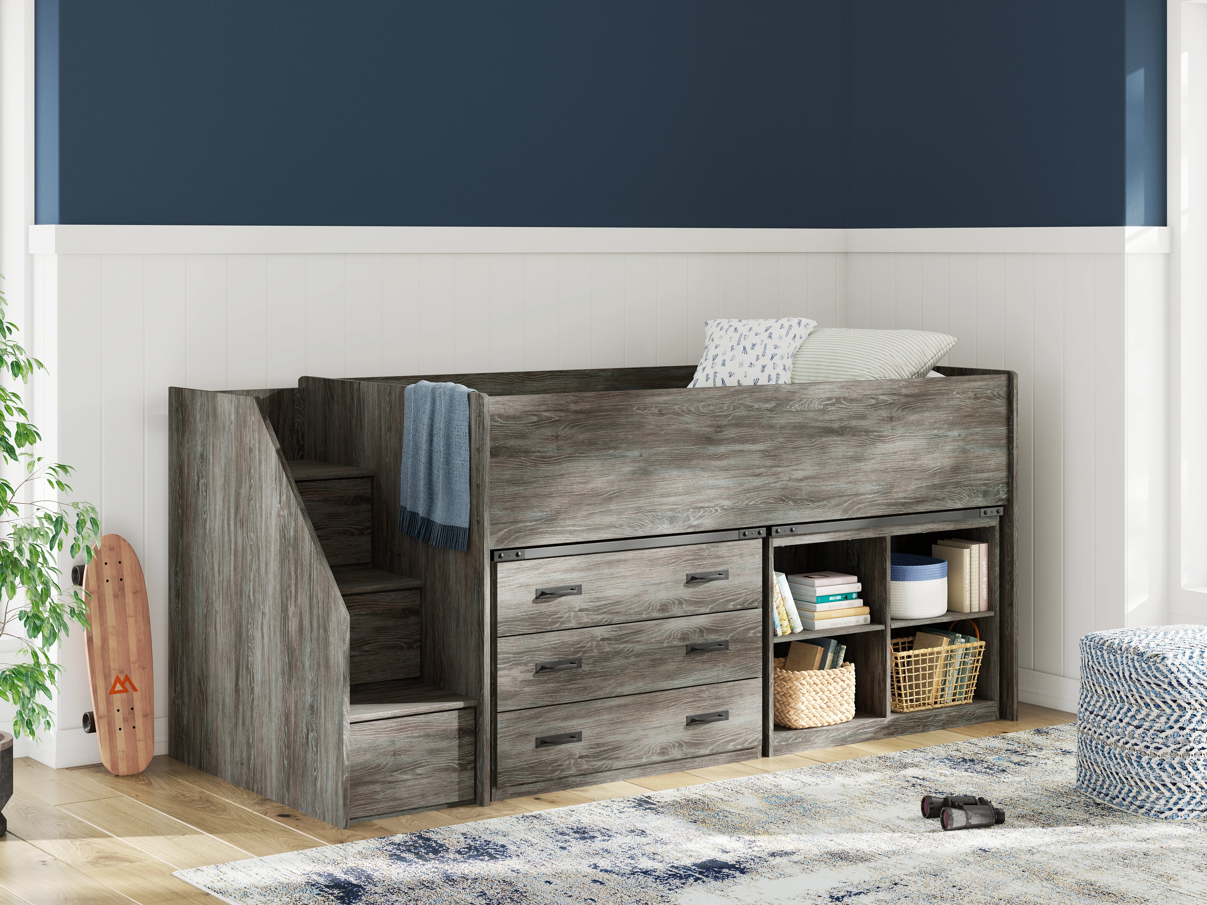 Homestyle Furniture - Ashley Furniture - Frandern Twin Loft  Bed with Bookcase and Drawer Storage - Twin Loft  Bed with Bookcase and Drawer Storage - B4480B16