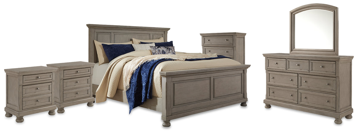 Homestyle Furniture - Ashley Furniture - Lettner King Panel Bed, Dresser, Mirror, Chest and 2 Nightstands - King Panel Bed, Dresser, Mirror, Chest and 2 Nightstands - B733B58