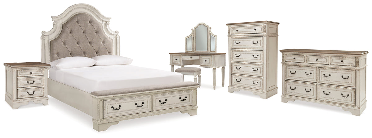Homestyle Furniture - Ashley Furniture - Realyn Queen Upholstery Panel Bed, Dresser, Chest, Nightstand, and Vanity Set - Queen Upholstery Panel Bed, Dresser, Chest, Nightstand, and Vanity Set - B743B35