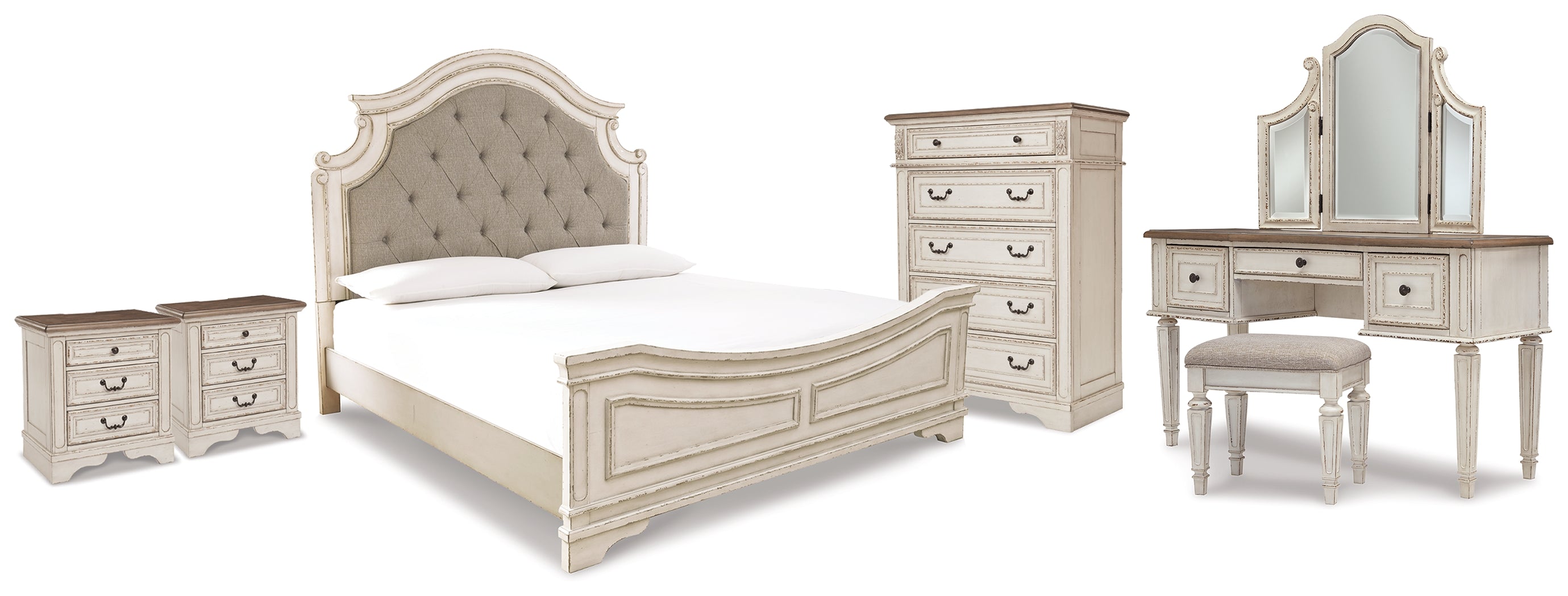 Homestyle Furniture - Ashley Furniture - Realyn King Panel Bed, Vanity, Chest and 2 Nightstands - King Panel Bed, Vanity, Chest and 2 Nightstands - B743B73