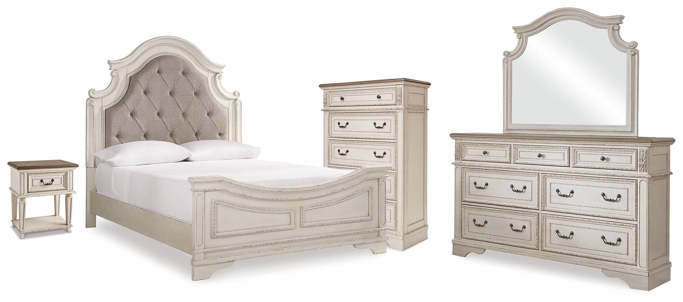 Homestyle Furniture - Ashley Furniture - Realyn Queen Panel Bed, Dresser, Mirror, Chest and Nightstand - Queen Panel Bed Dresser, Mirror, Chest and Nightstand / Two-tone - B743B82