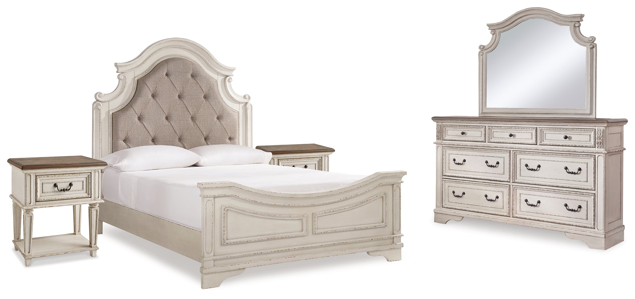 Homestyle Furniture - Ashley Furniture - Realyn Queen Upholstered Panel Bed, Dresser, Mirror and 2 Nightstands - Queen Upholstered Panel Bed, Dresser, Mirror and 2 Nightstands - B743B49