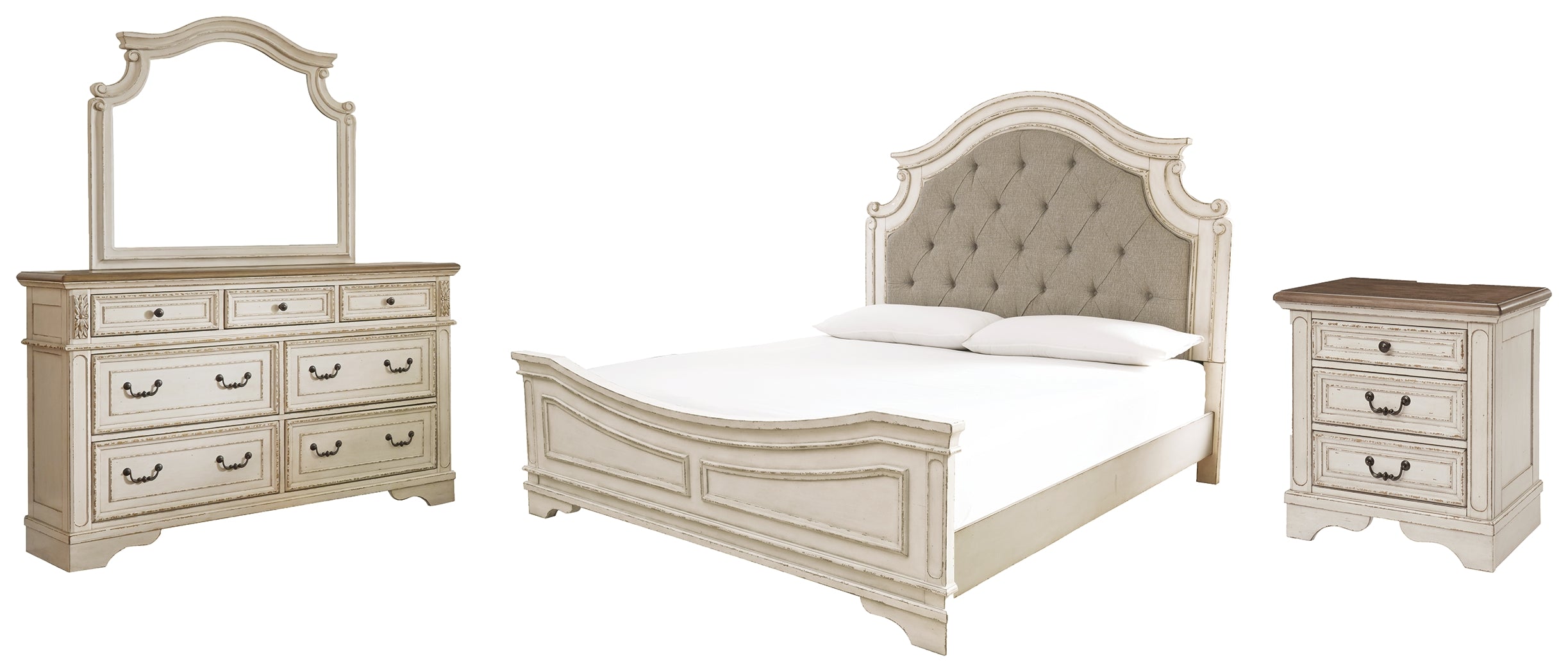 Homestyle Furniture - Ashley Furniture - Realyn King Bed with Mirrored Dresser and Nightstand - King Bed with Mirrored Dresser and Nightstand - B743B23