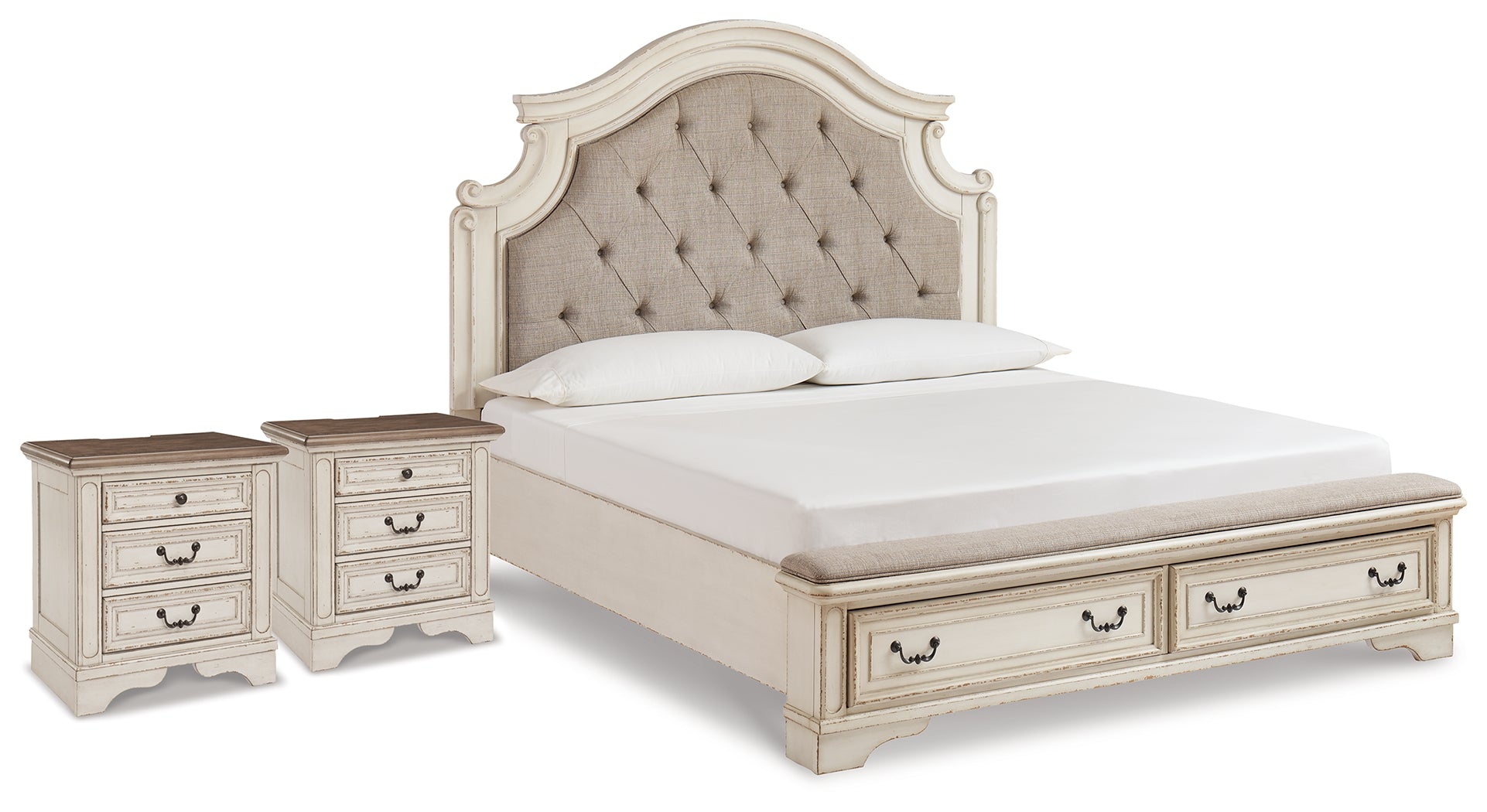 Homestyle Furniture - Ashley Furniture - Realyn King Upholstered Panel Storage Bed and 2 Nightstands - King Upholstered Panel Storage Bed and 2 Nightstands - B743B87
