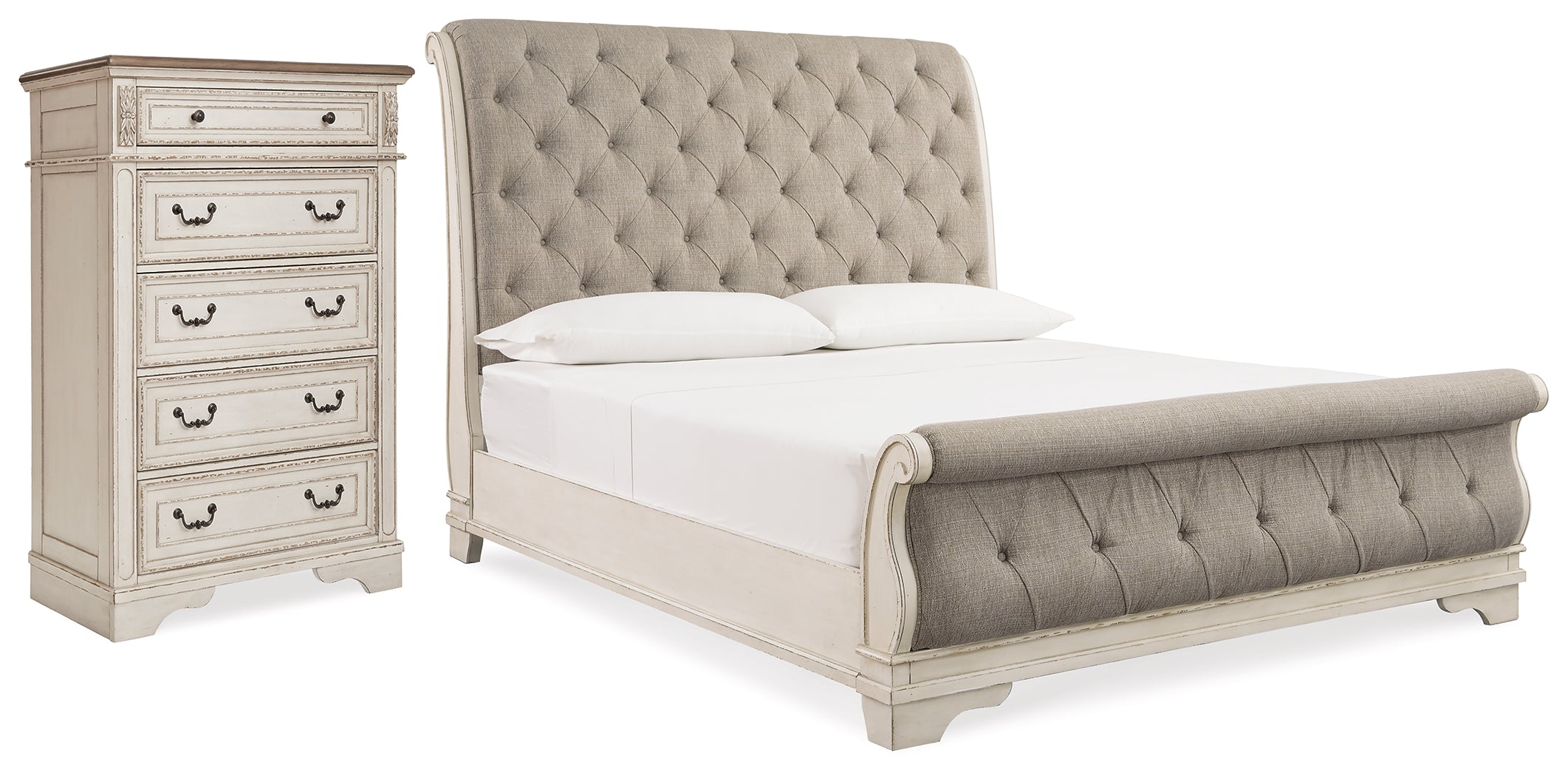 Homestyle Furniture - Ashley Furniture - Realyn Queen Upholstered Sleigh Bed and Chest - Queen Upholstered Sleigh Bed and Chest - B743B29