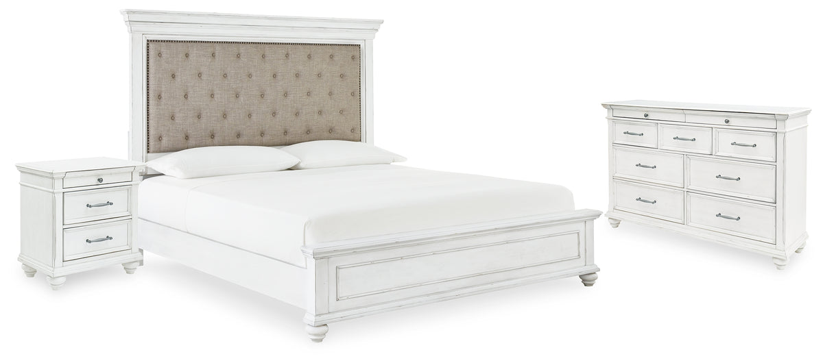 Homestyle Furniture - Ashley Furniture - Kanwyn Queen Upholstered Panel Bed, Dresser, and Nightstand - Queen Upholstered Panel Bed, Dresser, and Nightstand - B777B17