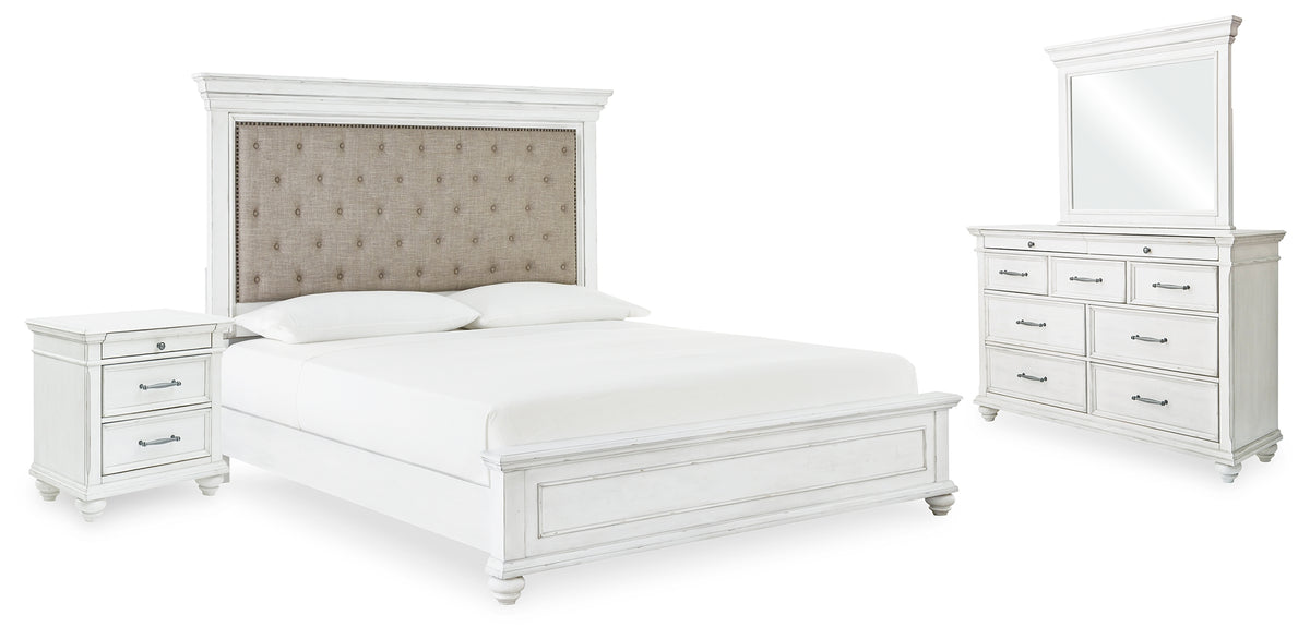 Homestyle Furniture - Ashley Furniture - Kanwyn Queen Upholstered Panel Bed, Dresser, Mirror, and Nightstand - Queen Upholstered Panel Bed, Dresser, Mirror, and Nightstand - B777B16