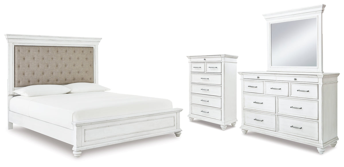 Homestyle Furniture - Ashley Furniture - Kanwyn Cal King Upholstered Panel Bed, Dresser, Mirror and Chest - Cal King Upholstered Panel Bed, Dresser, Mirror and Chest - B777B23