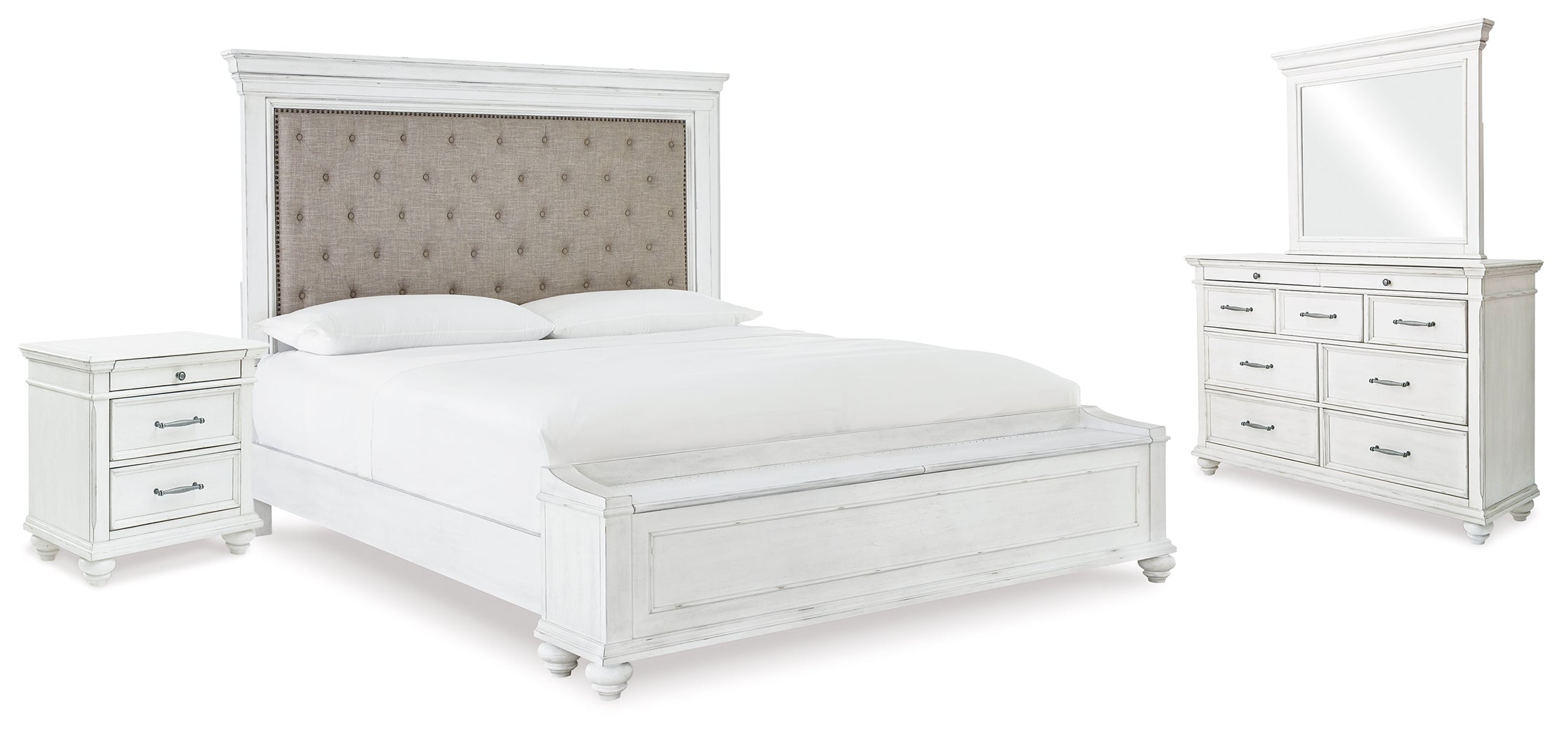 Homestyle Furniture - Ashley Furniture - Kanwyn King Upholstered Storage Bed, Dresser, Mirror and Nightstand - King Upholstered Storage Bed, Dresser, Mirror and Nightstand - B777B25
