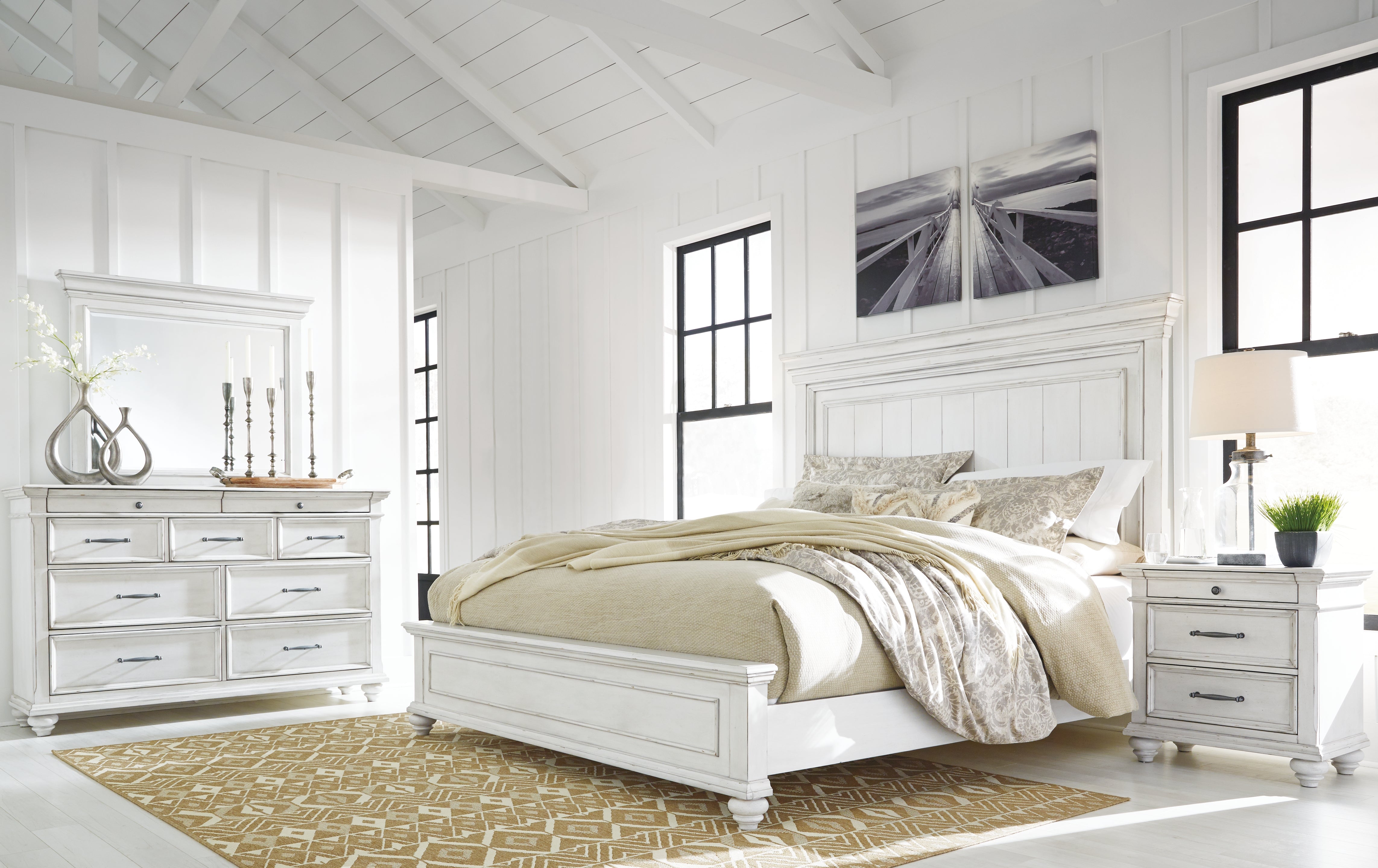 Homestyle Furniture - Ashley Furniture - Kanwyn King Panel Bed, Dresser, Mirror and Nightstand - King Panel Bed, Dresser, Mirror and Nightstand - B777B22