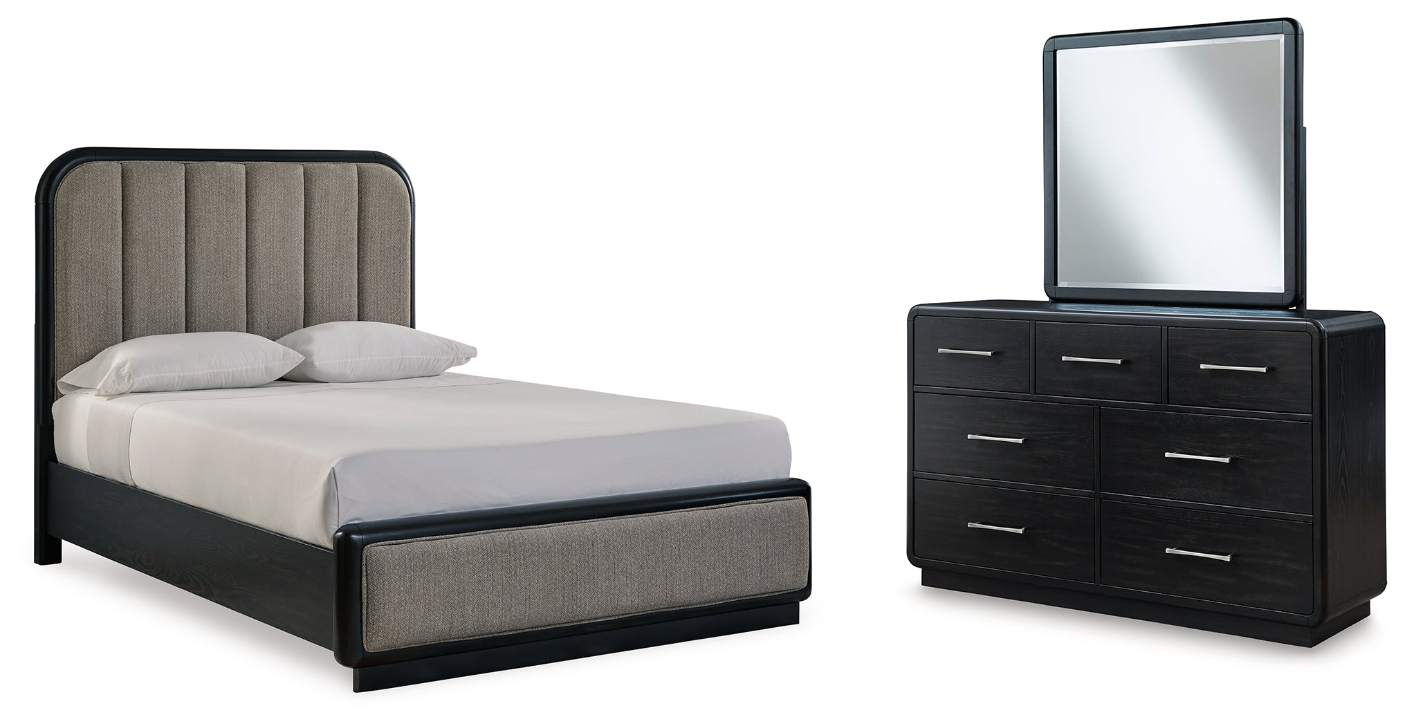 Homestyle Furniture - Ashley Furniture - Rowanbeck Queen Upholstered Panel Bed, Dresser and Mirror - Queen Upholstered Panel Bed, Dresser and Mirror - B821B3