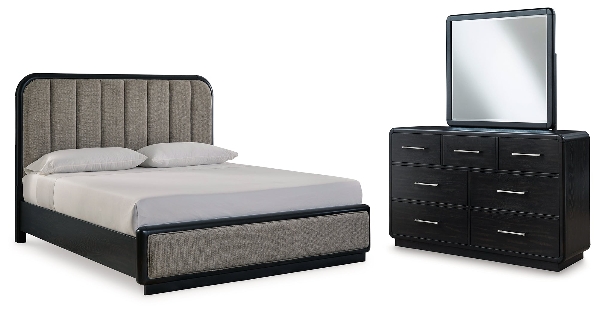 Homestyle Furniture - Ashley Furniture - Rowanbeck King Upholstered Panel Bed, Dresser and Mirror - King Upholstered Panel Bed, Dresser and Mirror - B821B6