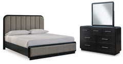 Homestyle Furniture - Ashley Furniture - Rowanbeck King Upholstered Panel Bed, Dresser and Mirror - King Upholstered Panel Bed, Dresser and Mirror - B821B6