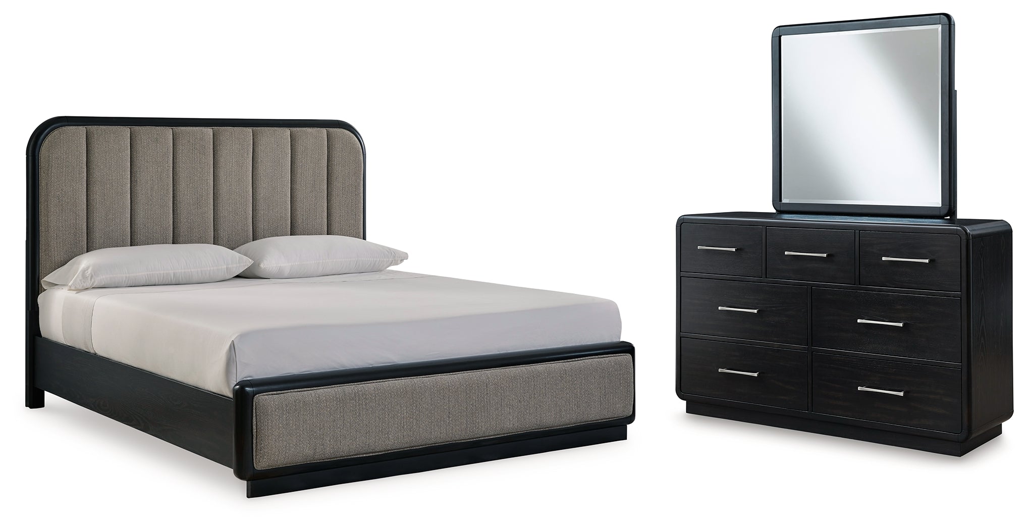 Homestyle Furniture - Ashley Furniture - Rowanbeck California King Upholstered Panel Bed, Dresser and Mirror - California King Upholstered Panel Bed, Dresser and Mirror - B821B7