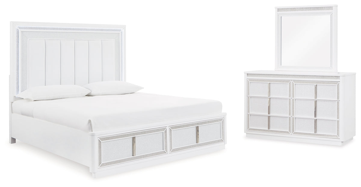 Homestyle Furniture - Ashley Furniture - Chalanna Queen Upholstered Storage Bed, Dresser and Mirror - Queen Upholstered Storage Bed, Dresser and Mirror - B822B3