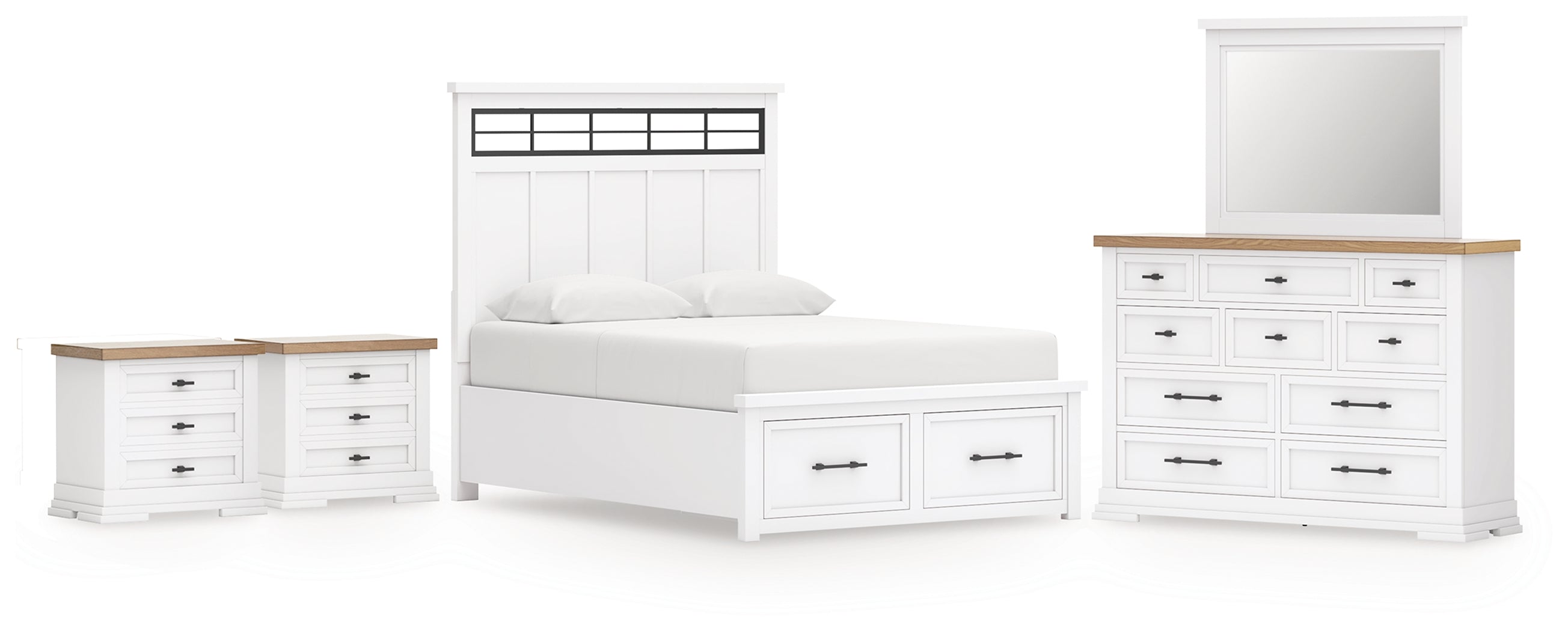 Homestyle Furniture - Ashley Furniture - Ashbryn Queen Panel Storage Bed, Dresser, Mirror and 2 Nightstands - Queen Panel Storage Bed, Dresser, Mirror and 2 Nightstands - B844B11
