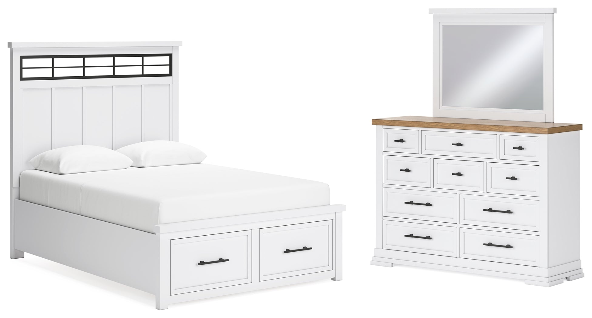 Homestyle Furniture - Ashley Furniture - Ashbryn Queen Panel Storage Bed, Dresser and Mirror - Queen Panel Storage Bed, Dresser and Mirror - B844B3