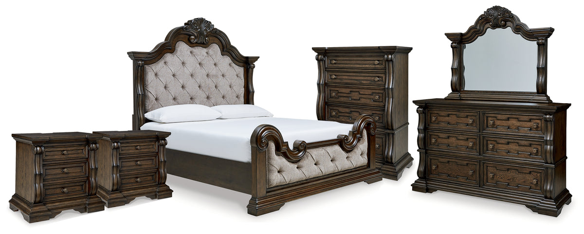 Homestyle Furniture - Ashley Furniture - Maylee King Upholstered Bed, Dresser, Mirror, Chest and 2 Nightstands - King Upholstered Bed, Dresser, Mirror, Chest and 2 Nightstands - B947B13