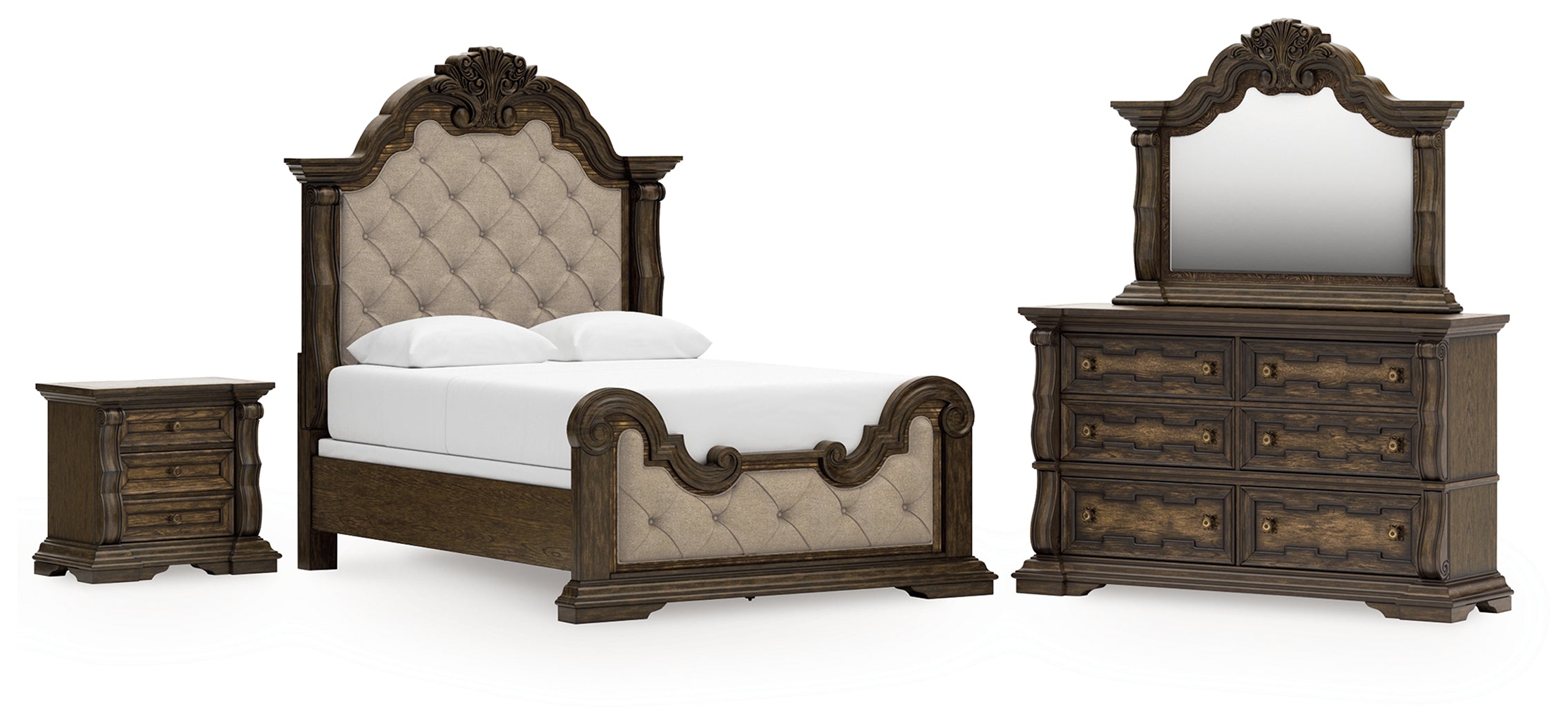 Homestyle Furniture - Ashley Furniture - Maylee Queen Upholstered Panel Bed, Dresser, Mirror and Nightstand - Queen Upholstered Panel Bed, Dresser, Mirror and Nightstand - B947B18