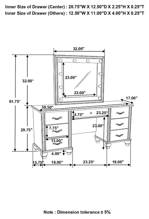 Barzini 7-drawer Vanity Desk with Lighted Mirror White  Homestyle Furniture (ARk)