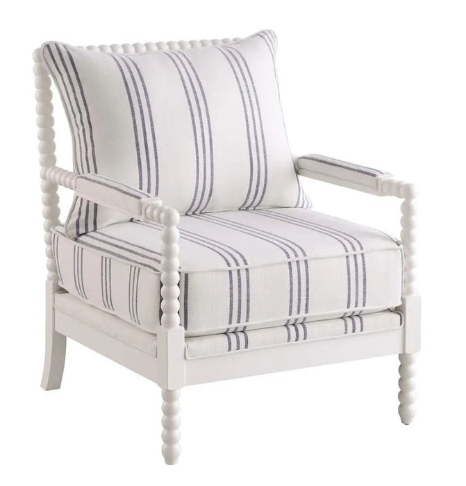 Blanchett Upholstered Accent Chair with Spindle Accent White and Navy  Homestyle Furniture (ARk)