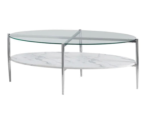 Cadee Round Glass Top Coffee Table White and Chrome  Homestyle Furniture (ARk)