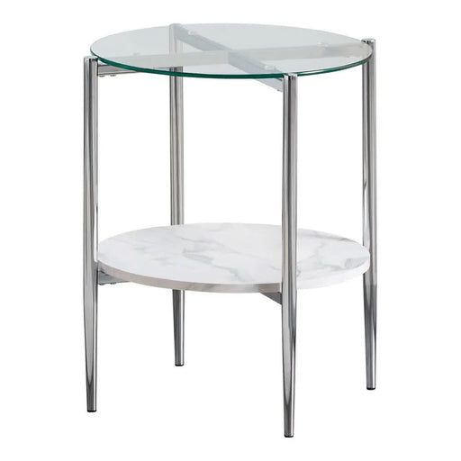 Cadee Round Glass Top End Table Clear and Chrome  Homestyle Furniture (ARk)