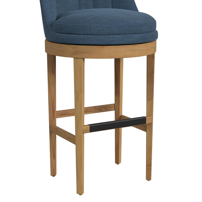 Carmen Swivel Bar Stool with Blue Fabric in Natural (2 Per Carton)