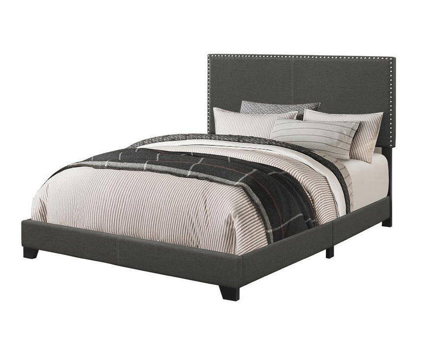 Boyd Eastern King Upholstered Bed with Nailhead Trim Charcoal  Homestyle Furniture (ARk)