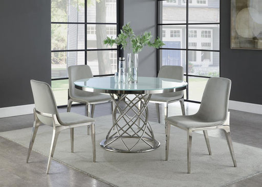 Irene Round Glass Top Dining Table White and Chrome  Homestyle Furniture (ARk)