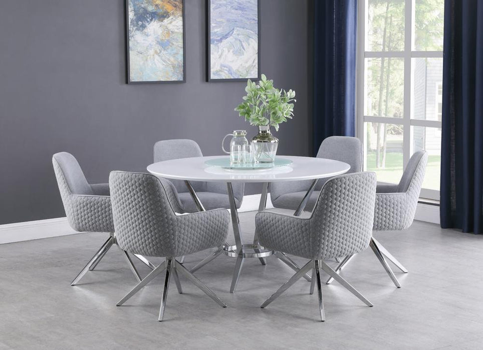 Abby Round Dining Table with Lazy Susan White and Chrome  Homestyle Furniture (ARk)