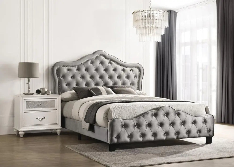 Bella Queen Upholstered Tufted Panel Bed Grey - Homestyle Furniture (ARk)