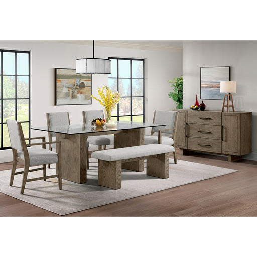 Conner Dining Bench with Light Grey Boucle Fabric in Oak – SKU D-10560-5-BN | HomeStyle Furniture