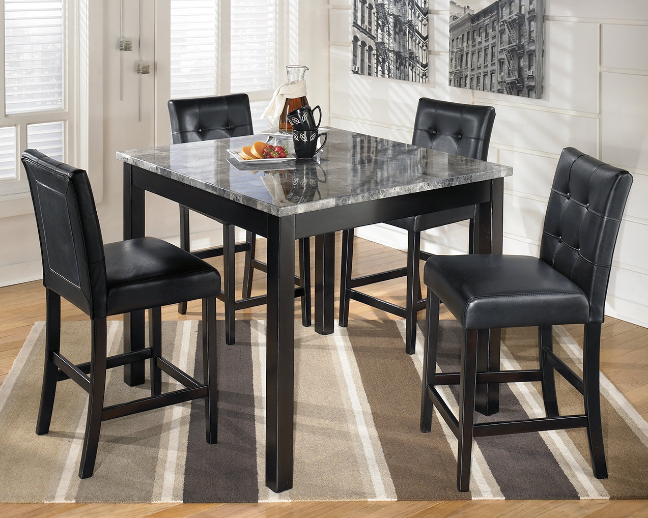 Homestyle Furniture - Ashley Furniture - Maysville Counter Height Dining Table and Bar Stools (Set of 5) - Square Counter TBL Set (5/CN) - D154-223