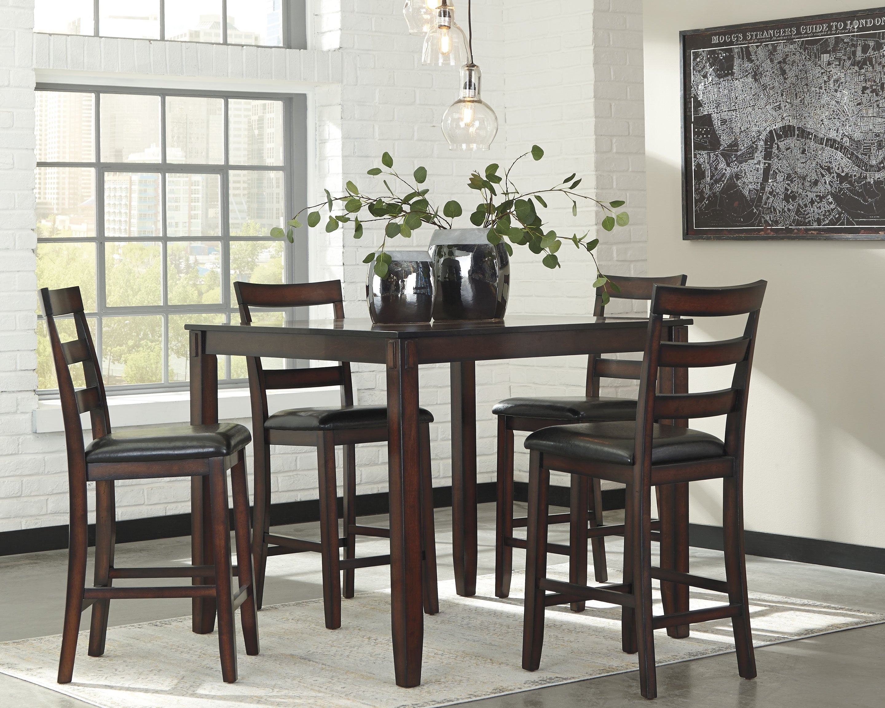 Homestyle Furniture - Ashley Furniture - Coviar Counter Height Dining Table and Bar Stools (Set of 5) - DRM Counter Table Set (5/CN) - D385-223