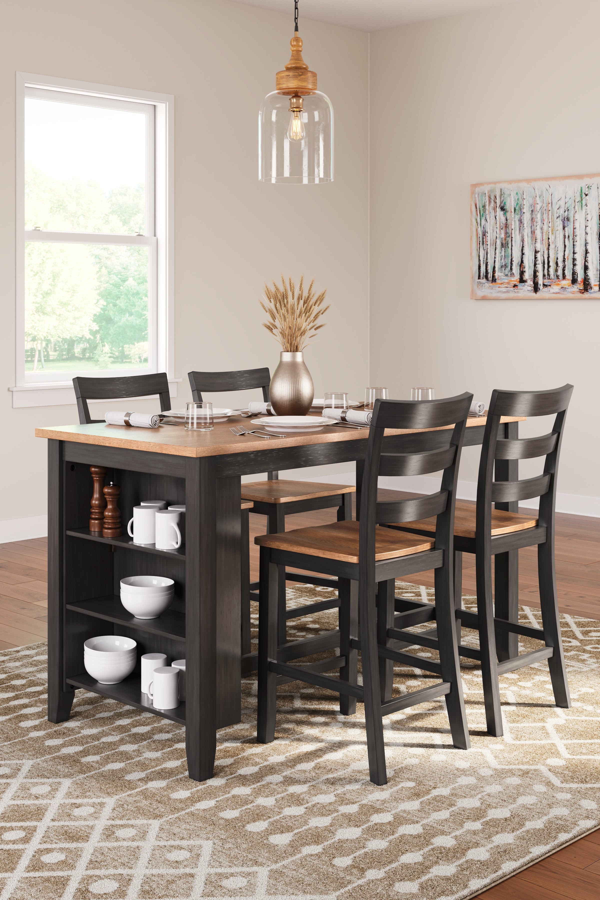 Homestyle Furniture - Ashley Furniture - Gesthaven Counter Height Dining Table and 4 Barstools - Counter Height Dining Table and 4 Barstools / Natural/Brown - D396D2
