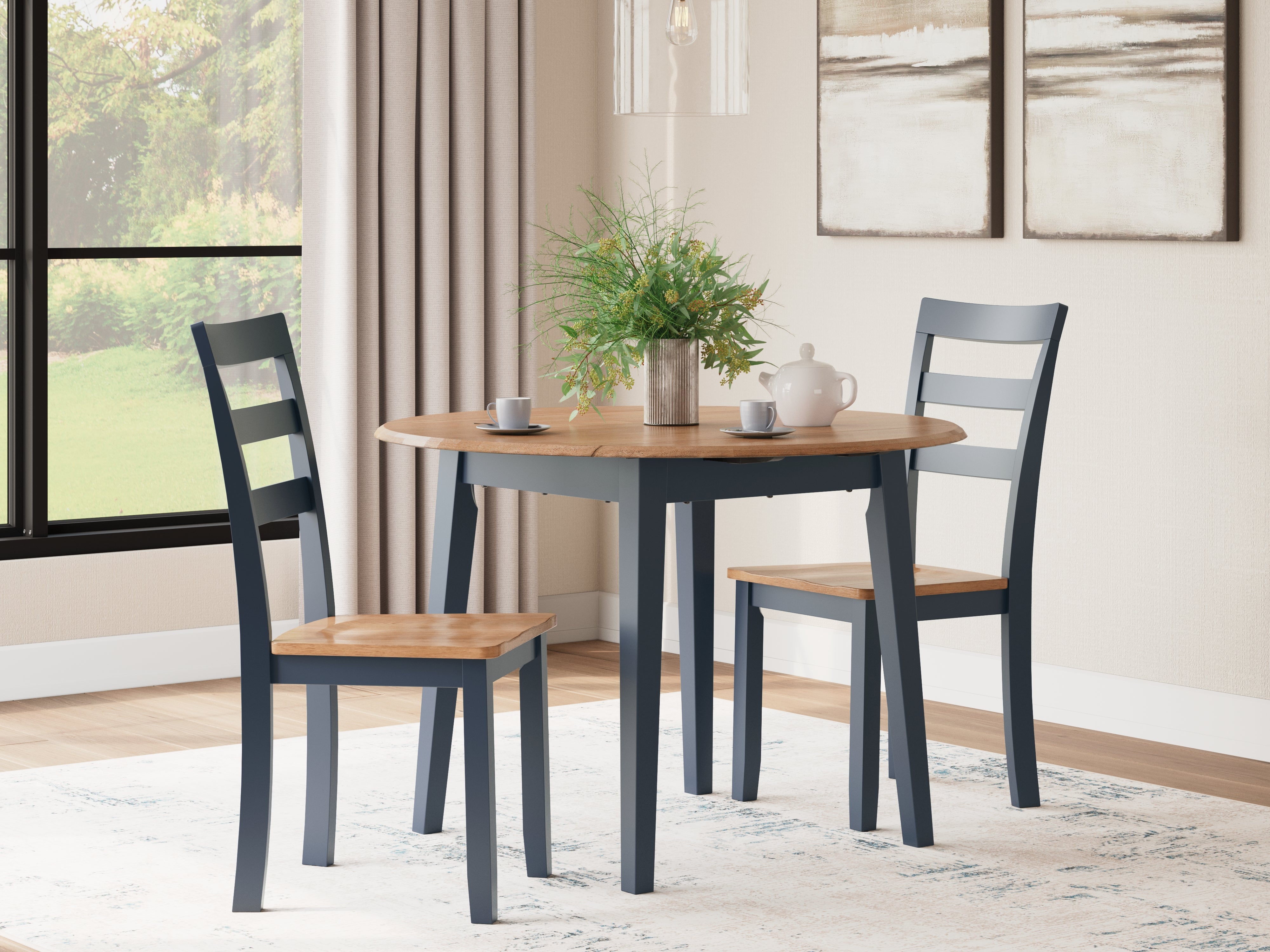 Homestyle Furniture - Ashley Furniture - Gesthaven Dining Table and 2 Chairs - Dining Table and 2 Chairs / Natural/Blue - D399D4