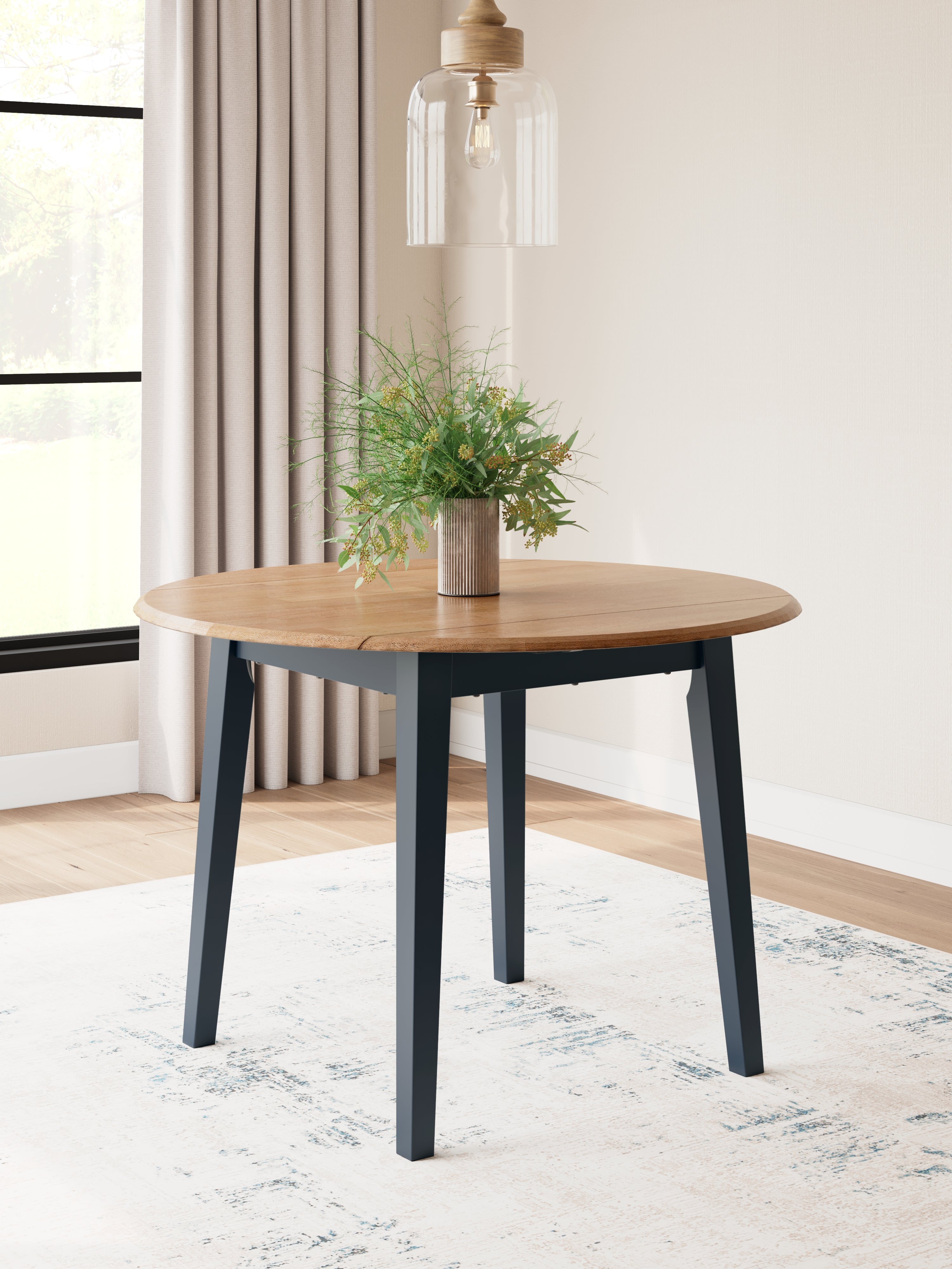 Homestyle Furniture - Ashley Furniture - Gesthaven Dining Drop Leaf Table - Round DRM Drop Leaf Table / Natural/Blue - D399-15