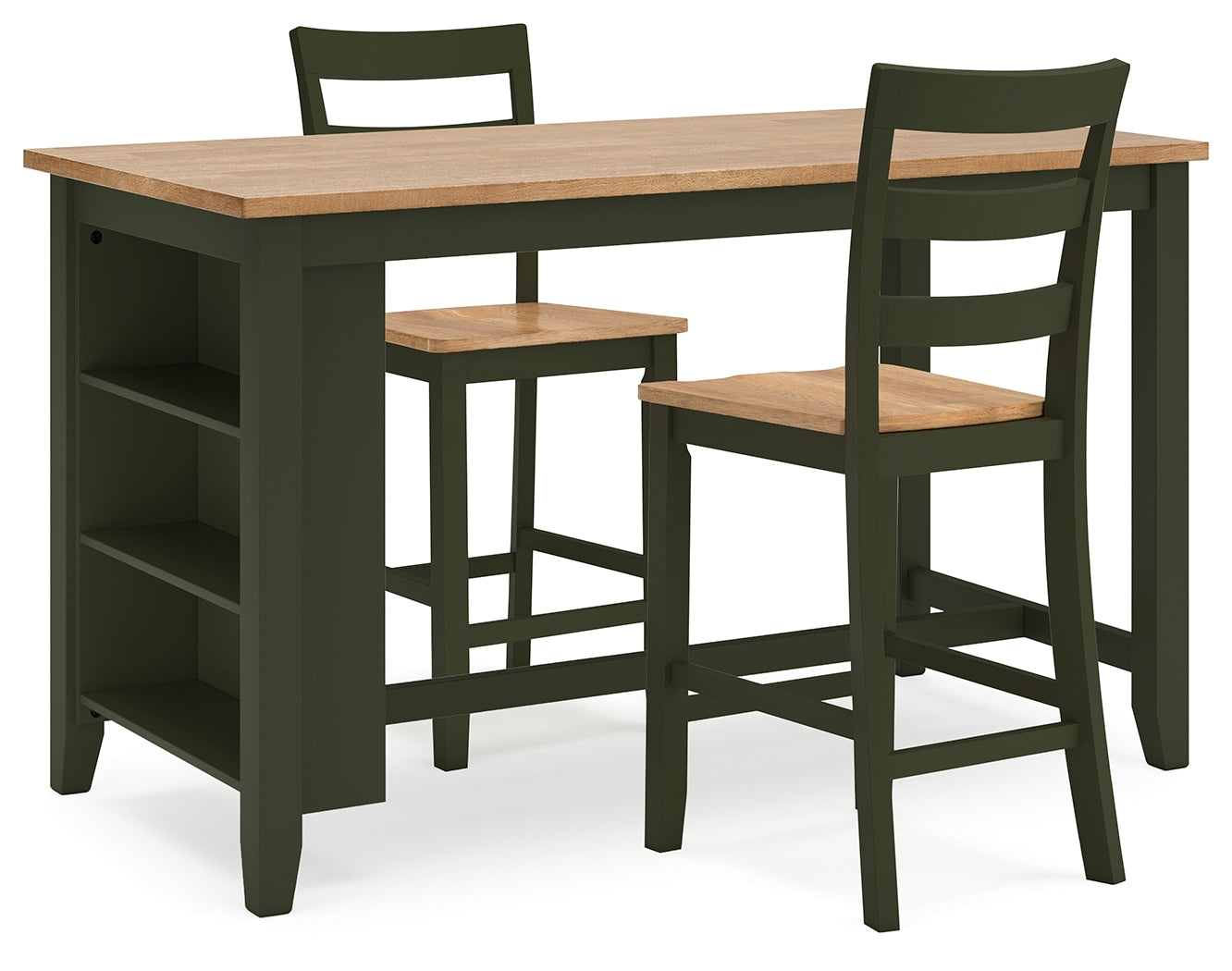 Homestyle Furniture - Ashley Furniture - Gesthaven Counter Height Dining Table and 2 Barstools - Counter Height Dining Table and 2 Barstools / Natural/Green - D401D3