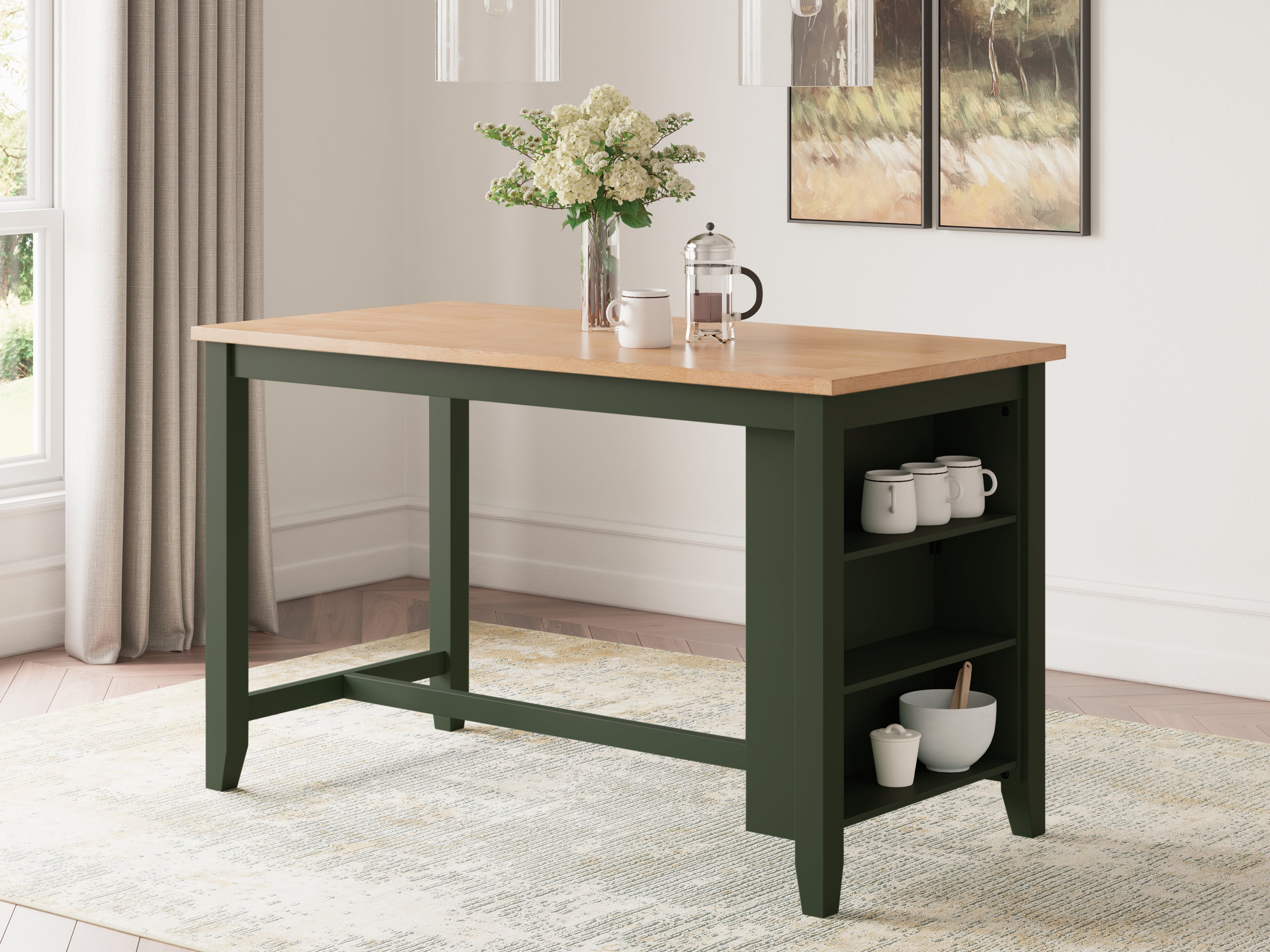 Homestyle Furniture - Ashley Furniture - Gesthaven Counter Height Dining Table - RECT Dining Room Counter Table / Natural/Green - D401-13