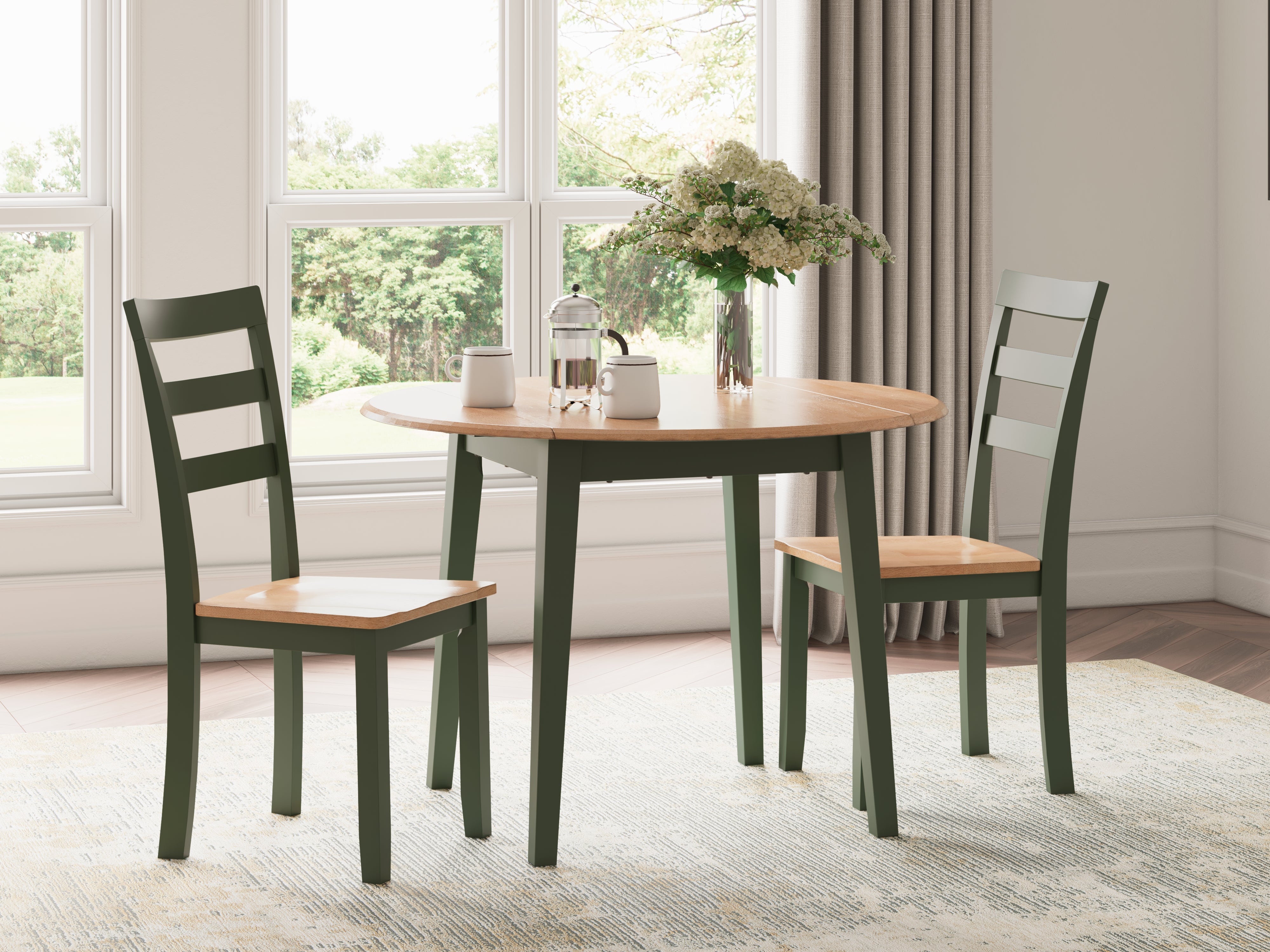 Homestyle Furniture - Ashley Furniture - Gesthaven Dining Table and 2 Chairs - Dining Table and 2 Chairs / Natural/Green - D401D4