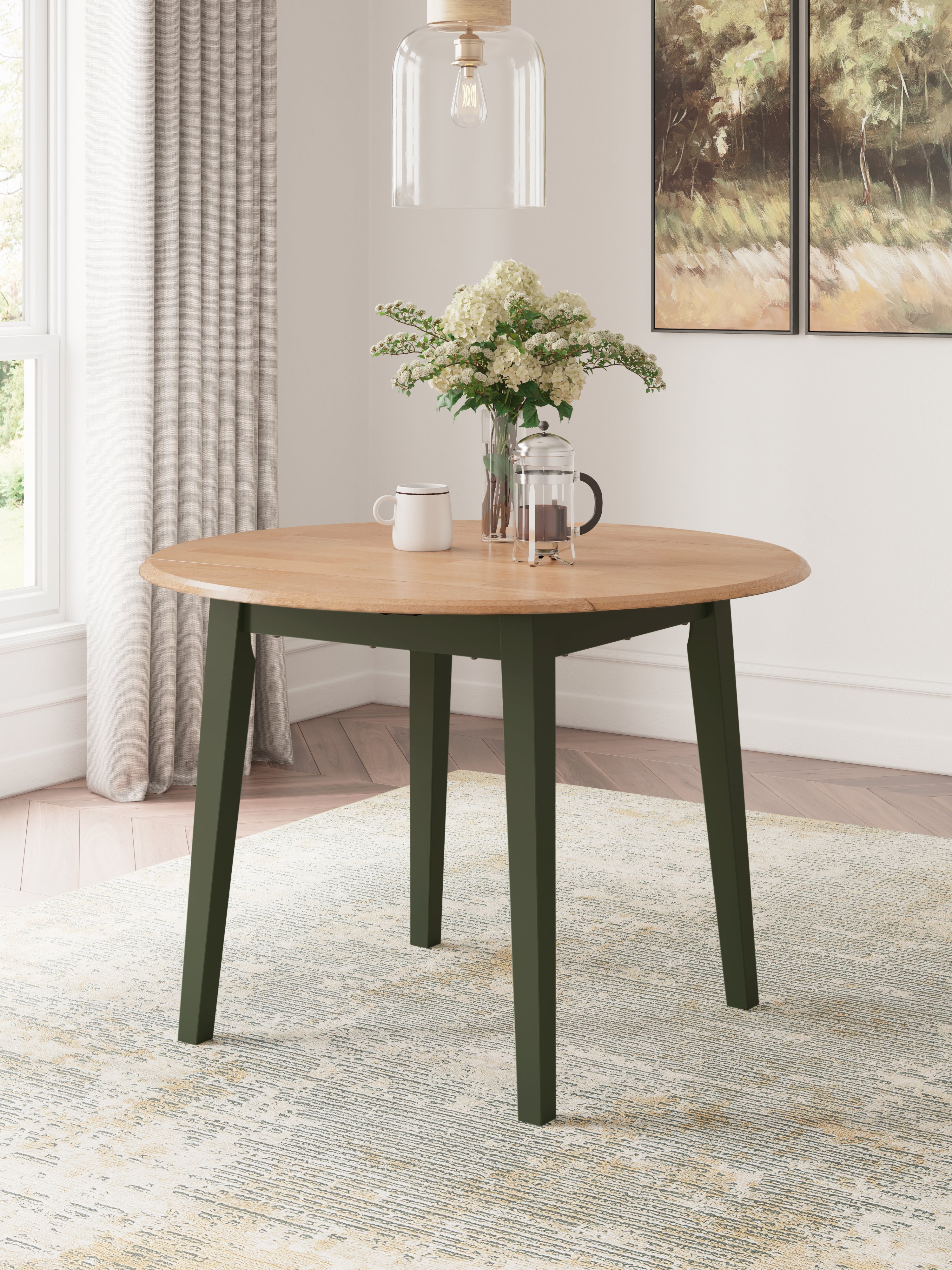 Homestyle Furniture - Ashley Furniture - Gesthaven Dining Drop Leaf Table - Round DRM Drop Leaf Table / Natural/Green - D401-15