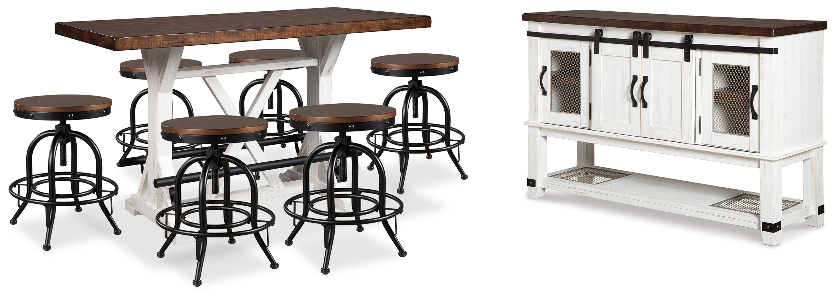 Homestyle Furniture - Ashley Furniture - Valebeck Counter Height Dining Table, 6 Barstools and Server - Counter Height Dining Table, 6 Barstools and Server - D546D32