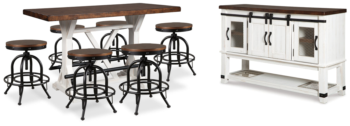 Homestyle Furniture - Ashley Furniture - Valebeck Counter Height Dining Table, 6 Barstools and Server - Counter Height Dining Table, 6 Barstools and Server - D546D32
