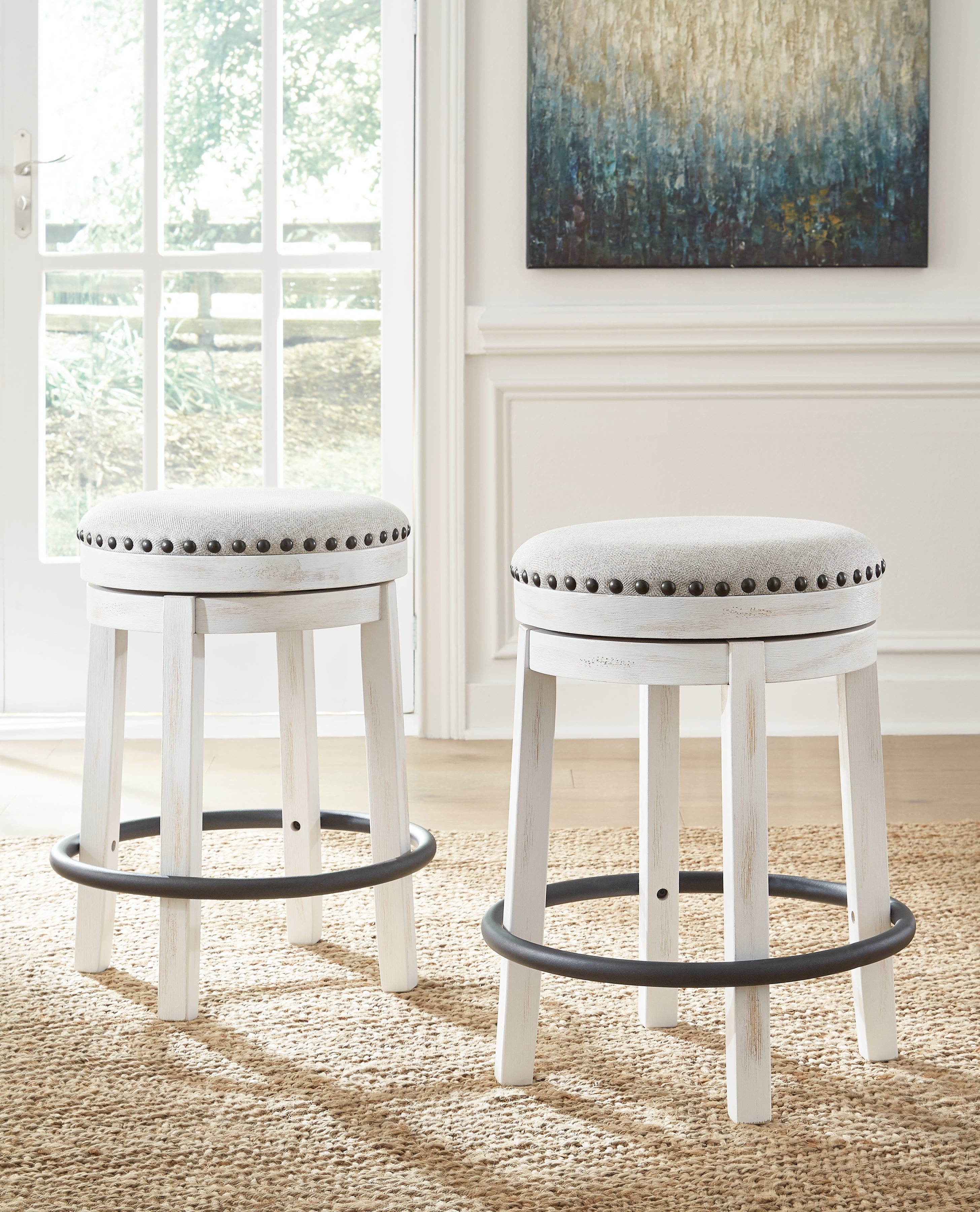 Homestyle Furniture - Ashley Furniture - Valebeck Counter Height Stool - UPH Swivel Stool (1/CN) / White/Black - D546-324