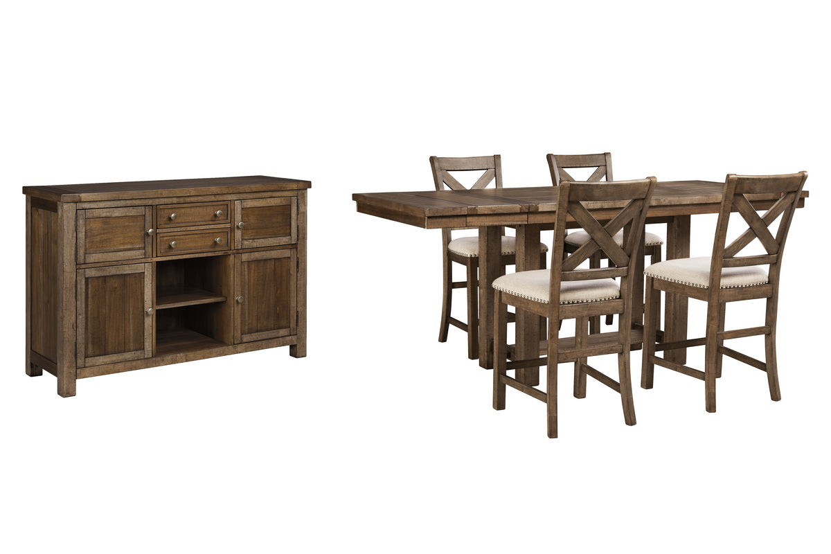 Homestyle Furniture - Ashley Furniture - Moriville Counter Height Dining Table, 4 Barstools and Server - Counter Height Dining Table, 4 Barstools and Server - D631D8