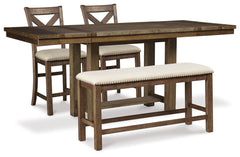 Homestyle Furniture - Ashley Furniture - Moriville Counter Height Dining Table and 2 Barstools and Bench - Counter Height Dining Table and 2 Barstools and Bench - D631D9