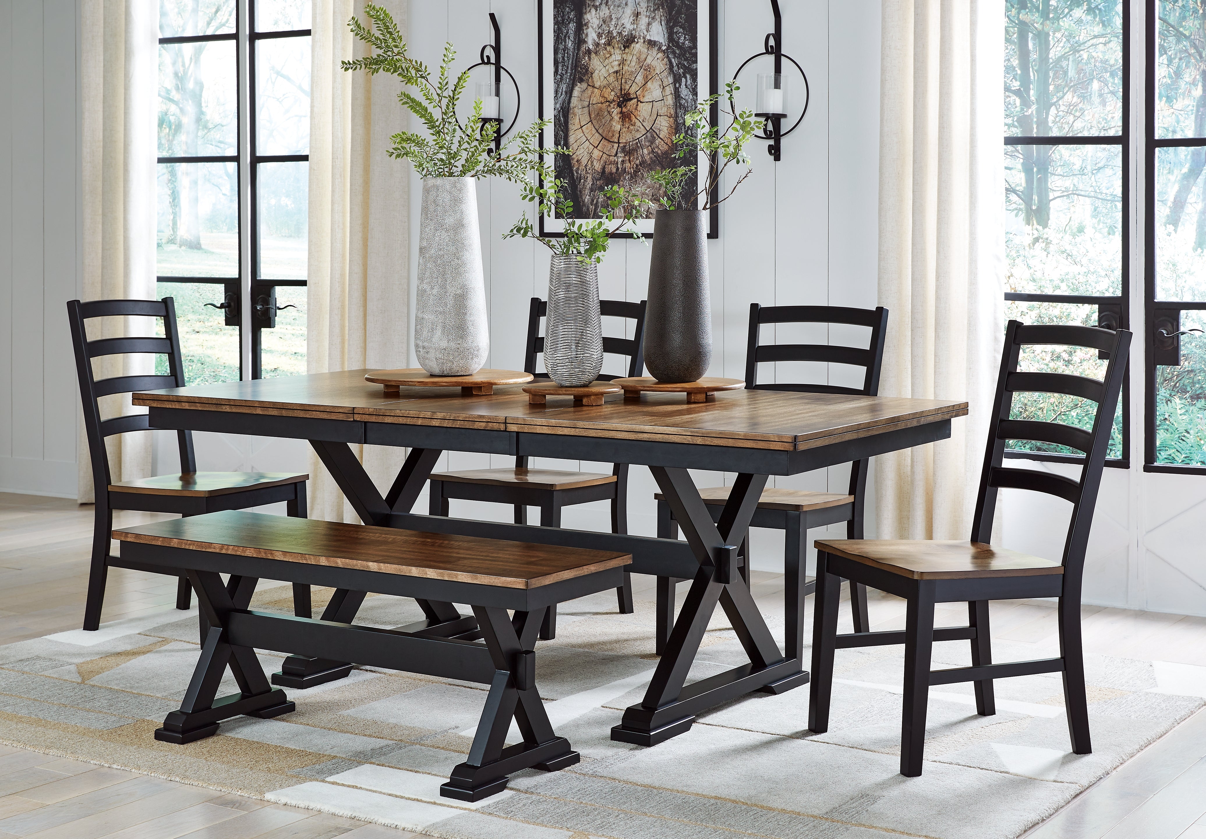 Homestyle Furniture - Ashley Furniture - Wildenauer Dining Table, 4 Chairs and Bench - Dining Table, 4 Chairs and Bench - D634D2